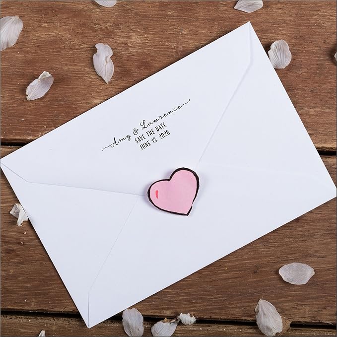Return Address Stamp - Custom Personalized Self Inking Rubber Stamper, pre Inked with Black Ink - Delightful Calligraphy with Tails - for Wedding Invitation Envelope