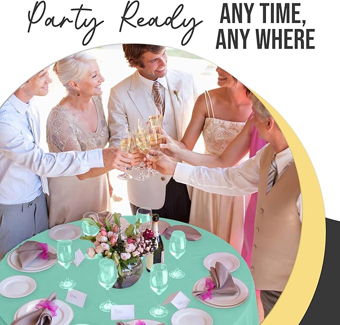 Exquisite 66% Thicker Premium Mint Round Tablecloth 0.5 Mil 24 Pack Plastic Table Cloth Disposable 84 Inch Round Plastic Tablecloth Won't Tear Easily Like Cheap Thin Brands