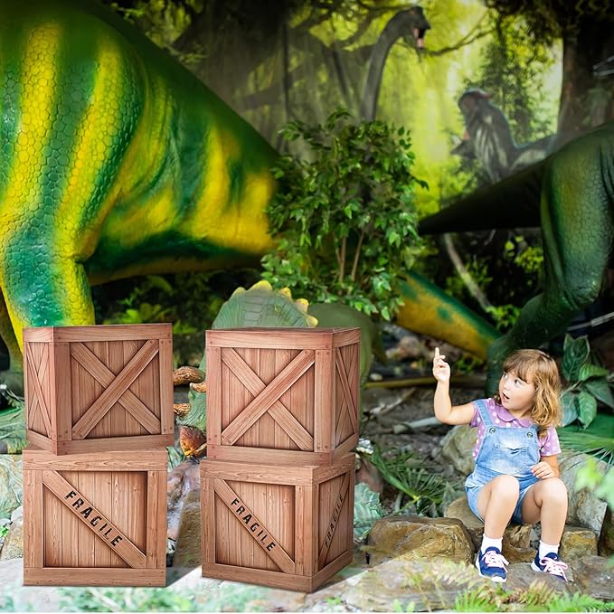 Humyoun 4 Pcs Jungle Themed Party Fake Wooden Crate Baby Shower Jungle-themed Party Decoration Safari Favor Boxes Paper Boxes Celebration for Wild West Celebrations Farmhouse Style Decor