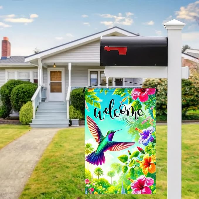 Blissyard Welcome Spring Bird Garden Flag 12x18 Double Sided Colorful Birds Flowers Yard Flags Garden Yard House Flags Outside Outdoor House Spring Summer Decoration