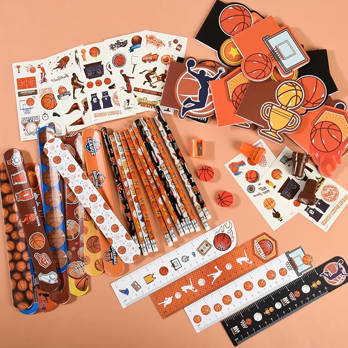 216Pcs Basketball Stationery basketball Theme Gifts Birthday Supplies Team Gift Goodie Bags Stuffer Pencils Classroom games Rewards School Office Supplies（ basketball）