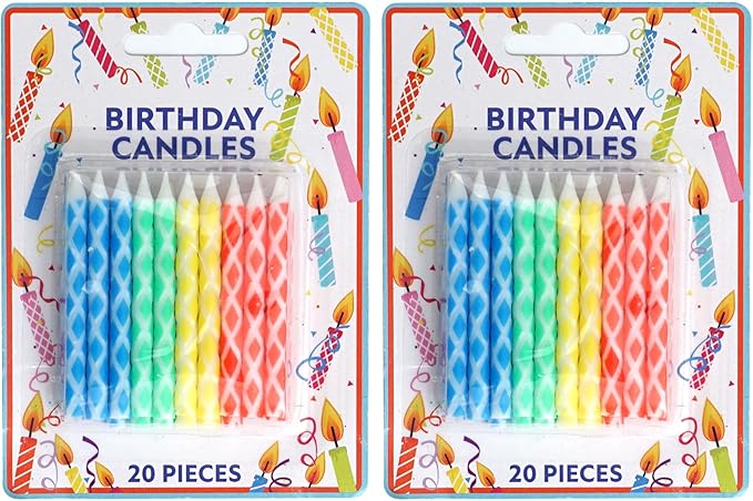 40 Multicolored Diamond Birthday Candles for Cake & Cupcakes - Multi-Color Party Candles Set