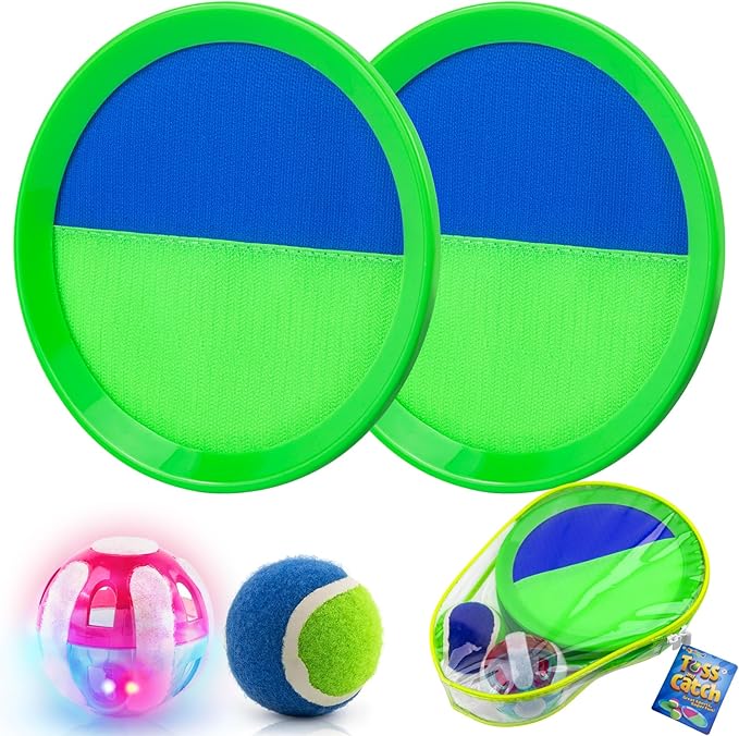 Ayeboovi Kids Outdoor Beach Pool Toys Toss and Catch Ball Set Upgraded Light UP Ball Yard Lawn Games for 3-12 Years Boys Girls Toddlers Birthday Gifts Stocking Stuffers-Green