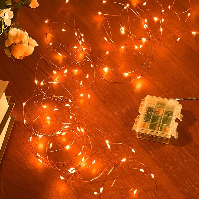 Ariceleo 4 Pack 65.6 Ft. Battery Operated Outdoor String Lights with Remote & Timer, LED Orange Fairy Lights, Waterproof Twinkle Lights for Bedroom, Dorm, Mason Jar, Wedding, Party, Christmas