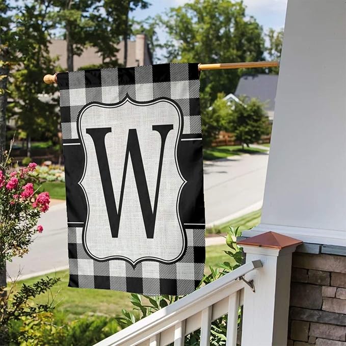 YANGHOME Monogram Initial W Burlap Garden Porch Lawn Flag Farmhouse Decorations Mailbox Decor Welcome Sign 12x18 Inch Small Mini Size Double Sided Flax Nylon Linen Fabric
