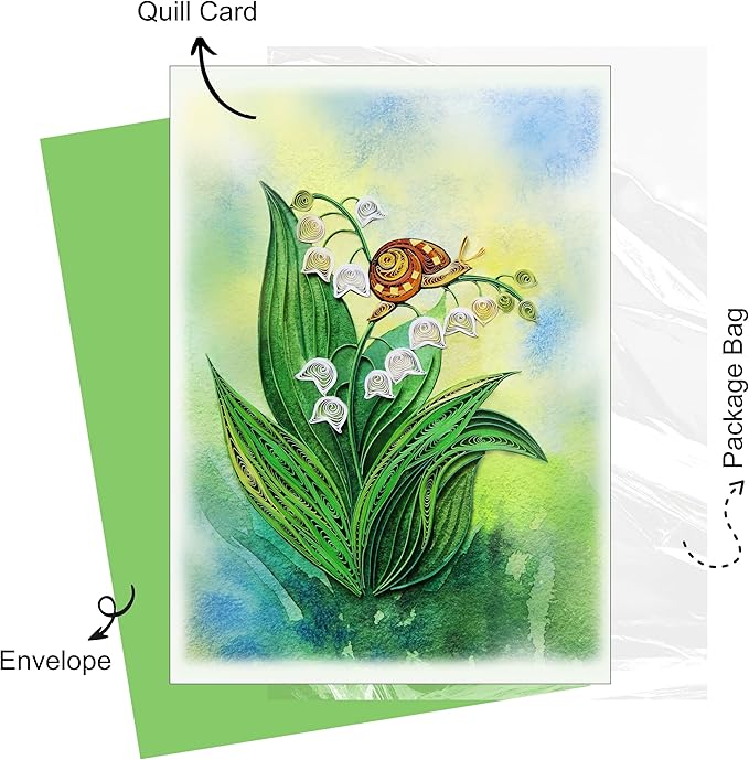 Mother's Day Card, Lily of the Valley and Snail Card, May Birth Month Flower Card, Cute Animals Card, Quilled Quilling Birthday Greeting Card for Mom Grandma Daughter