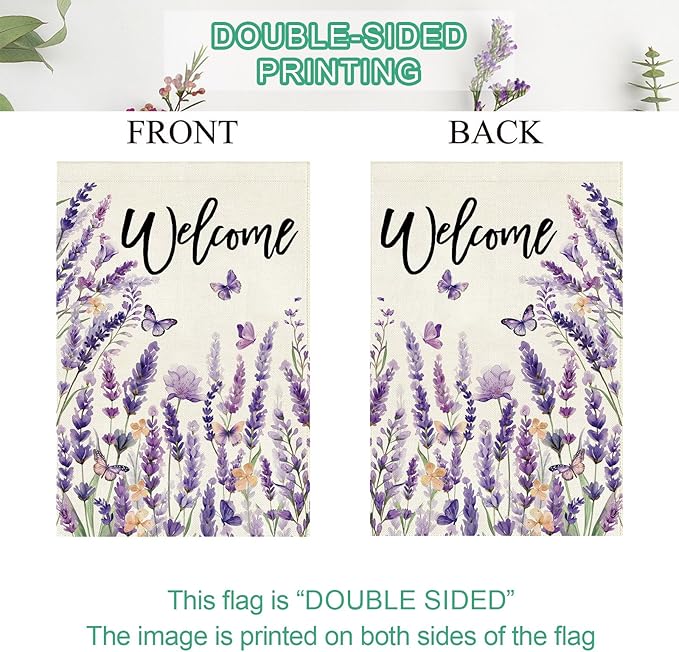 Baccessor Spring Summer Welcome Lavender House Flag 28 x 40 Inch Vertical Double Sided Burlap Butterfly Purple Floral Flower Farmhouse Large Flag Holiday Seasonal Porch Outdoor Outside Decoration