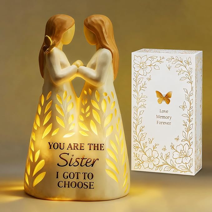 Friend Figurines Lights with Remote, Best Friend Birthday Friendship Gifts for Women - You're The Sister I Got to Choose - Bestie Sister Gifts from Sister Hand-Painted Statue (No Batteries Included)