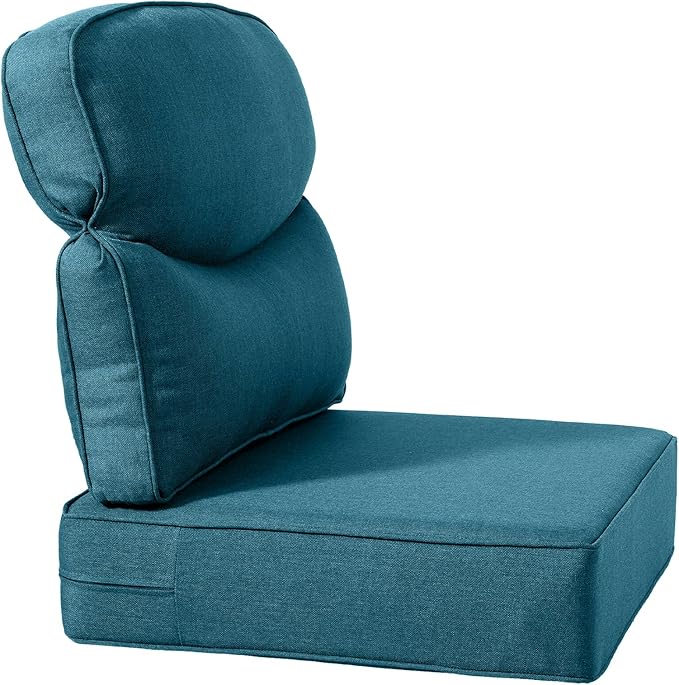 Luxury 22x24/22x25 6-Inch Smile Outdoor Seat Cushions Set of 2 - Superior Comfortable Water-Repellent Patio Chair Cushion for Rattan Dining Glider Loveseat Sectional Sofa - Peacock Blue