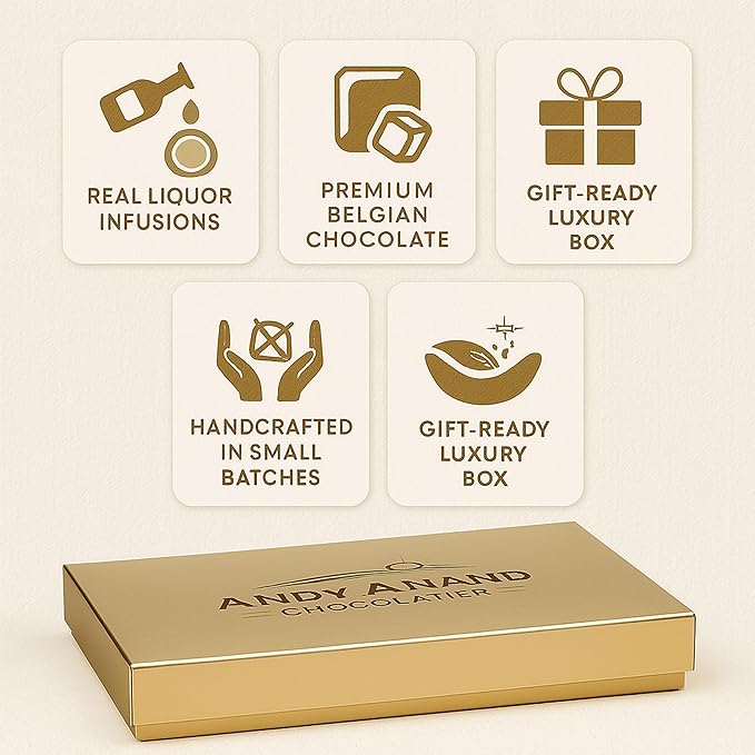 Andy Anand Chocolatier Assorted Belgian Chocolate Truffles Gift Box – Handmade Creamy Filled Gourmet Chocolates, Premium Connoisseur Selection, Elegant Dessert Candy Assortment, (16 Pcs)