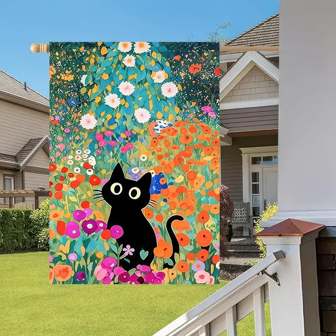 BlissYard Spring Garden Flag 12x18 Inch Double Sided Black Cat Flowers Small Flags For Outside Outdoor Decor Farmhouse Holiday Spring Summer Seasonal Decorations Yard Flags