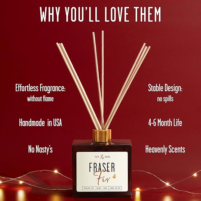 Fraser Fir Diffuser, Christmas Tree Diffuser - w/Pine Balsam, Cedar & Citrus I Infused w/Essential Oils I Christmas Décor I 3.75 OZ Oil I Long-Lasting Scent Lasts 4-6 Month's I Made in The USA