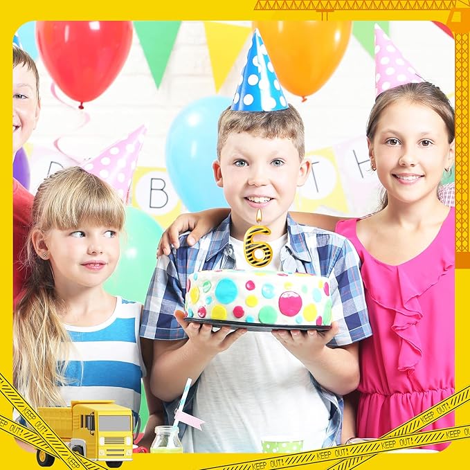 Construction Themed Birthday Candles Number 6 Candle Birthday Party Decoration Cake Topper for Construction Party Decoration Theme Party Supplies (Number 6)