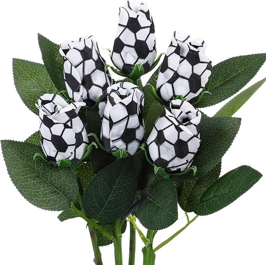 Suhine 6 Pcs Sports Party Favors Cheer Gifts Artificial Football Soccer Basketball Baseball Flowers for Birthday Game Day Tailgate Wedding Party Decorations (Soccer Color,Normal)