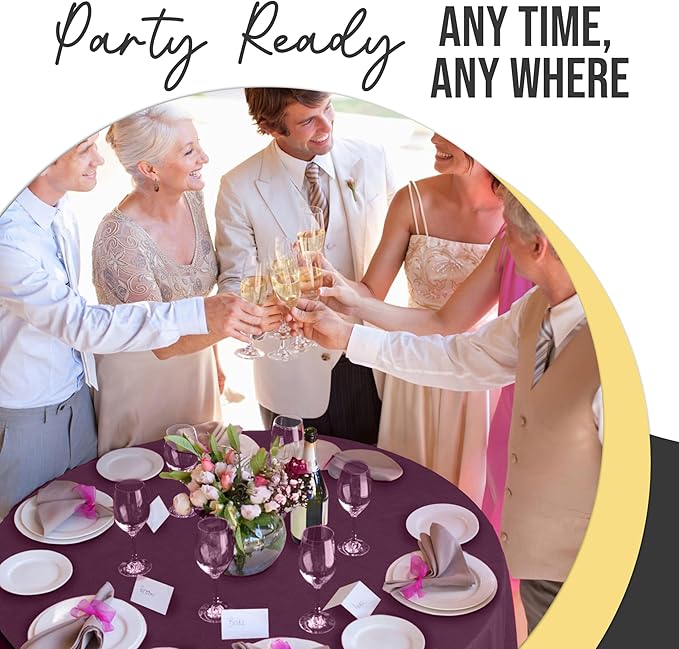 Exquisite 66% Thicker Premium Plum Round Tablecloth 0.5 Mil 6 Pack Plastic Table Cloth Disposable 84 Inch Round Plastic Tablecloth Won't Tear Easily Like Cheap Thin Brands