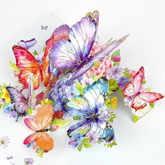 DERAYEE 3D Butterfly Flowers Greeting Card with Envelope for Women, Mother's Day, Birthday, Valentine's Day (Purple)