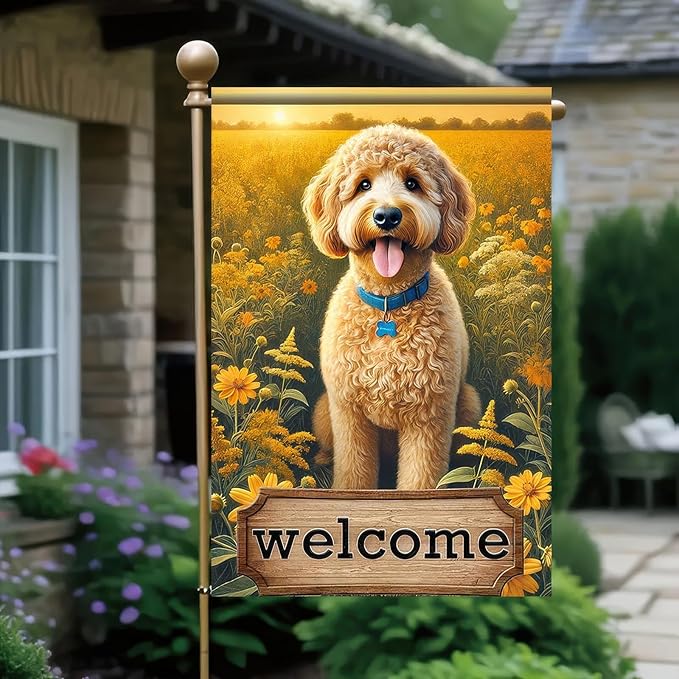 Welcome Garden Flag for Outside Spring Summer Flower Garden Flag 12x18 Inch Double Sided Burlap Outside Seasonal Floral Dog Sign Yard Farmhouse Outdoor Decor