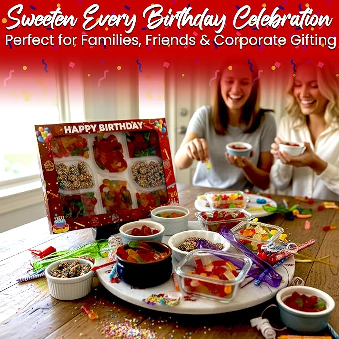 Happy Birthday Gummy Bear Candy Charcuterie Tray 1.75 Lbs. – Gummy Candy Board with Gummy Bears, Worms, Cherries & Crispy Crunchy Gummies – Birthday Food Gifts, Fun Candy Gift Box for Birthday Celebrations & Party Favors