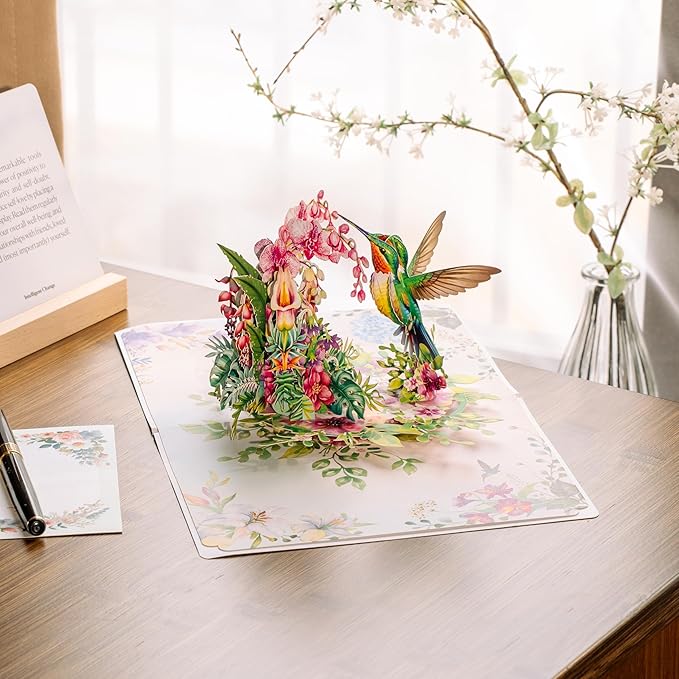 CUTPOPUP Birthday Card Pop Up, Birthday 3D Popup Greeting, Birthday Card for Women (Hummingbird Orchid)