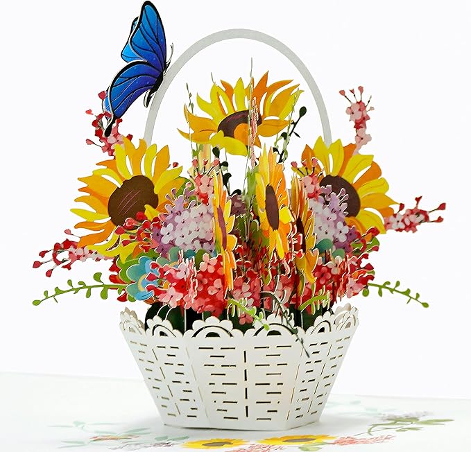 CUTPOPUP Birthday Card Pop Up, Mother's Day, 3D Flower Greeting, Birthday Card for Women, Wife, Grandma (Sunflowers Basket)