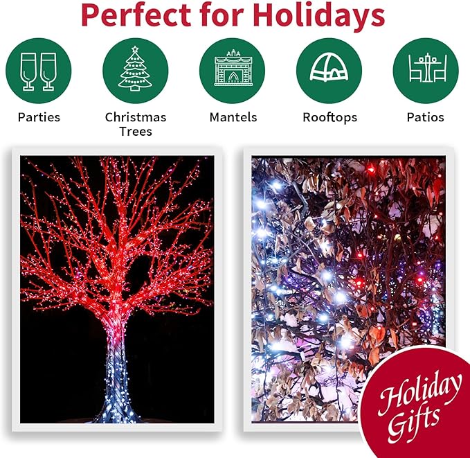LAMPHOME 100 Count RED and White - String Lights - 21.6FT LED Christmas Lights, Mini led Lights for Indoor Outdoor Home Holiday Party Wedding Independence Day Decoration