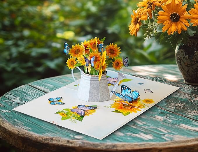 Sunflower Watering Can Get Well Soon Card, Sympathy Cards, Thinking of You Pop Up, Mothers Day Card, 6x8in 3D Birthday Cards for Women for Wife, Her, Sister, Grandma (Sunflower Watering Can).