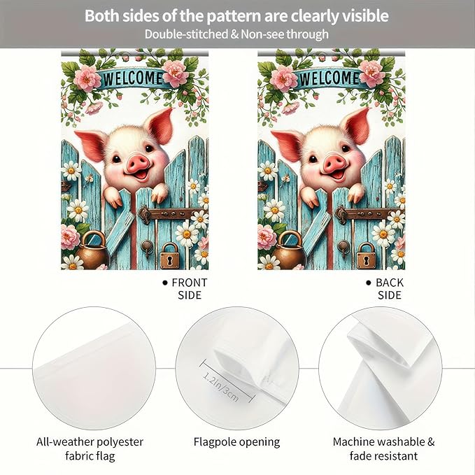 BlissYard Welcome Spring Summer Garden Flag 12 x 18 inch Double Sided Cute Pig Small Yard Flag Seasonal Outdoor Decoration Yard Hello Spring Summer Farmhouse Holiday Garden Flags