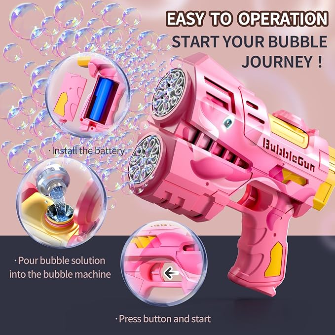 Jasny 2 Pack Rechargeable Dino Bubble Guns for Kids, LED Light Up Bubbles Machine Blower with 2 Bottles Refill Solution for Toddlers, Summer Wedding Toys Gift