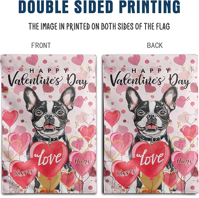 Boston Terrier Valentine Garden Flag Valentines Day Flags for Outside 12x18 Double Sided Small Yard Flags Dog Valentine's Day Decor Outdoor Lawn Valentines Banners Front Porch
