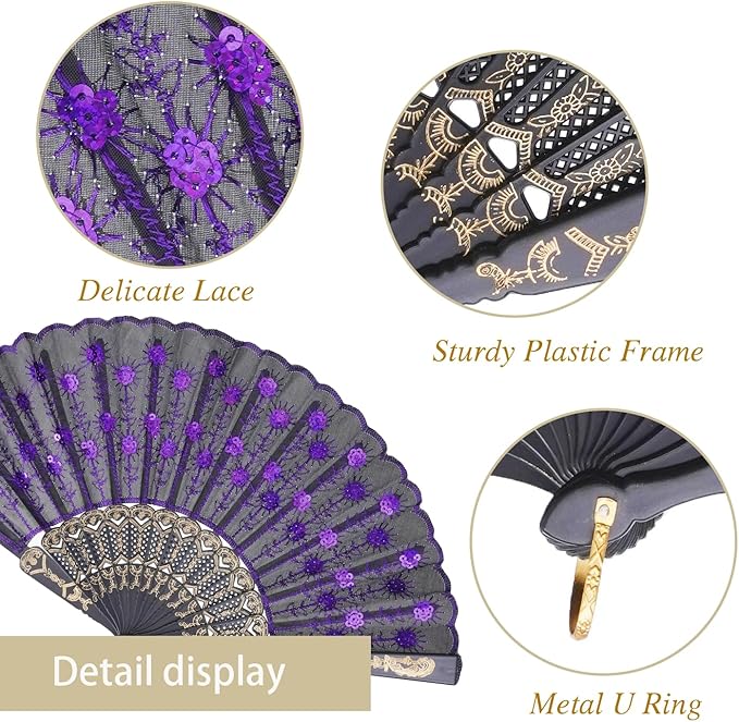 QIRMIZI 10 Pack Fabric Folding Handheld Fans, Perfect for Weddings, Parties, and Dancing,Purple