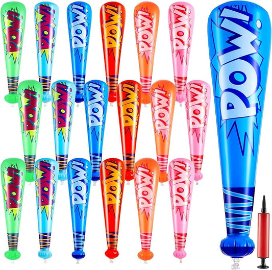 WILLBOND 17 Inch Inflatable Baseball Bat Bulk Baseball Party Favors Decorations, Inflatable Toys Blow up Bat with 1 Pump for Sports Theme Supplies(18 Pcs,Vivid Color)