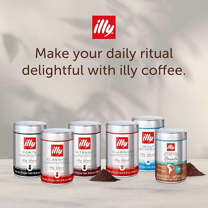 illy Decaf Ground Espresso Coffee, Classico Decaffeinated Medium Roast, 100% Arabica, Premium Italian Coffee, Pre-Ground for Espresso Machines, 8.8oz, 6 Pack
