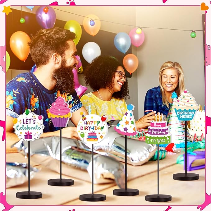 6 Pcs Colorful Birthday Party Decoration Happy Birthday Table Standing Sign Decor for Centerpieces Celebration Wooden Sign Single-sided Printed Tabletop Decor for Party Favor Supplies