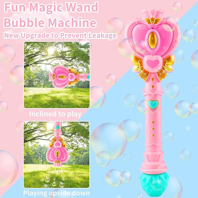 Bubble Wand for Kids Princess Heart Bubble Machine Blower Maker Wand with Light Easter Christmas Basket Stocking Stuffers Outdoor Toys Gifts for 3 4 5 6 7 8 Years Old Toddlers Little Girls