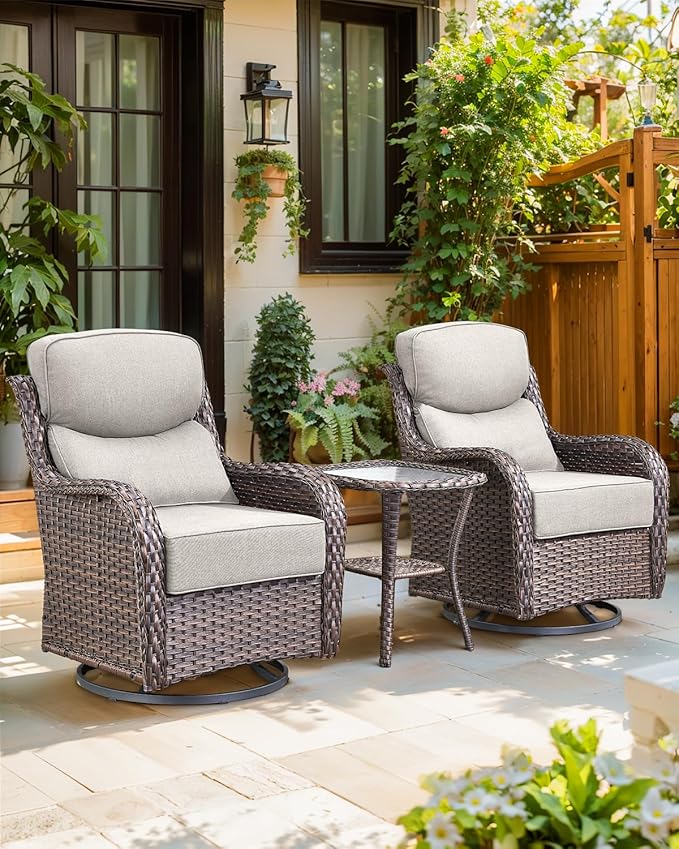 Luxury 24x24x6 Inch Smile Outdoor Sofa Cushions Set of 3 - Memory Foam Deep Seat Patio Furniture Pillows for Wicker Rocker Dining Chair Loveseat 3-Seater L-Shape Sectional Sofa - Beige
