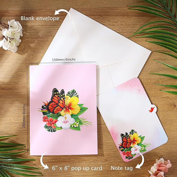 Butterflies Pop Up Birthday Card For Women&Wife, 3D Monarch Butterfly, Beautiful Flowers, Happy Birthday Greeting Cards, Ideal Gift For Mom, Sister, Her, Grandma, Aunt, Daughter, Girlfriend, 6x8 in