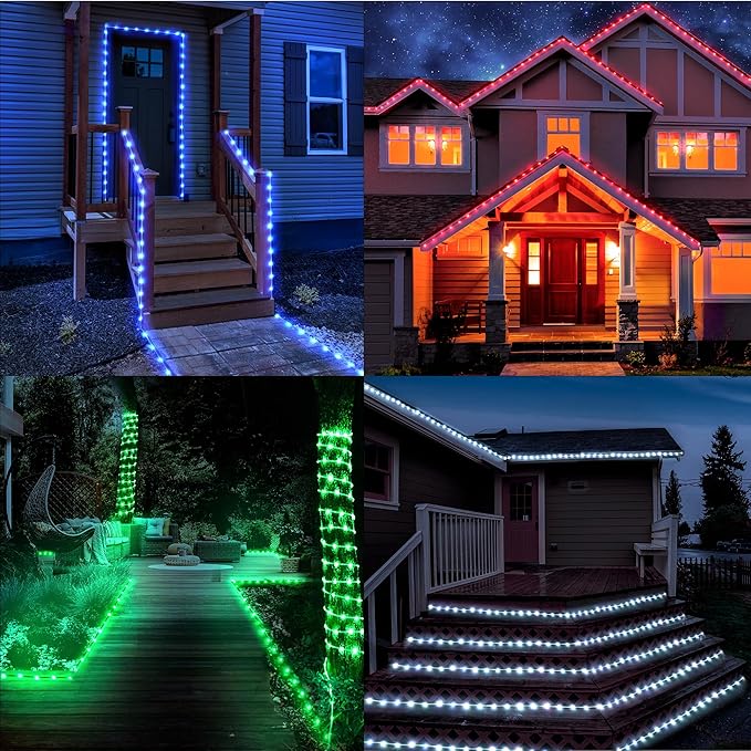 StarryEver 50ft 150LED Rope Lights Outdoor String Lights, 24 Colors+Warm White Outdoor LED Lights Plug in, RGB Color Changing Rope Light with Remote Rope Lighting for Camping Garden Patio