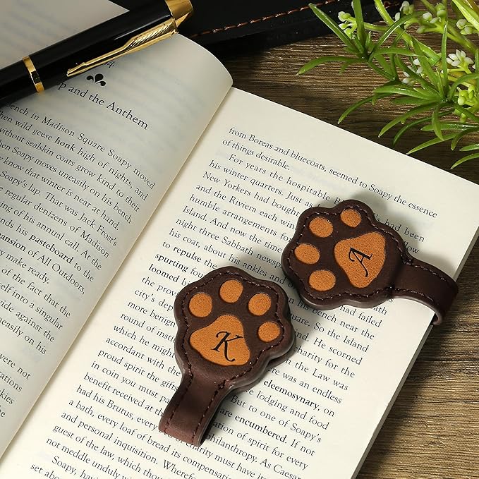 Magnetic Leather Bookmark, Cute Initial Magnetic Bookmarks Clip, Vintage Book Marker Clip Gifts for Readers, Kids, Book Lovers-J