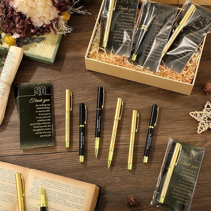 30 Set 50th Birthday Party Favor for Guest Anniversary Party Favor with Black and Gold Ballpoint Pens and Thank You Cards for Women Men Birthday Anniversary Appreciation Gifts