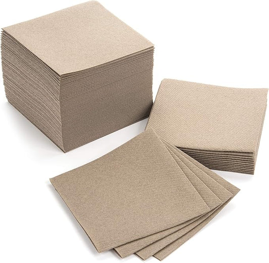 AH AMERICAN HOMESTEAD Paper Cocktail Napkins - Linen-Like Disposable Beverage Bar Napkins 4.75" x 4.75" - Bulk Square Napkins - Ideal for Party or Wedding (Light Brown -100 Count)