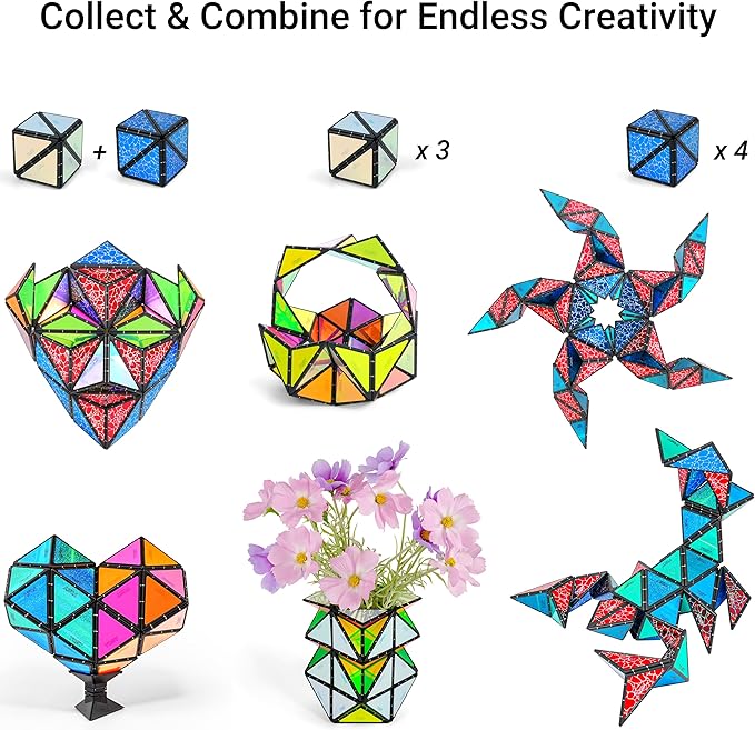TOSY Magnet Pyramid - 1 Cube Transforms into 1 Billion Shapes, 12 Pieces, 243 Rare Earth Magnets, Glowing, Christmas Stocking Stuffers Gift for Kids, Creative Puzzle STEM Toy, Mixed Set
