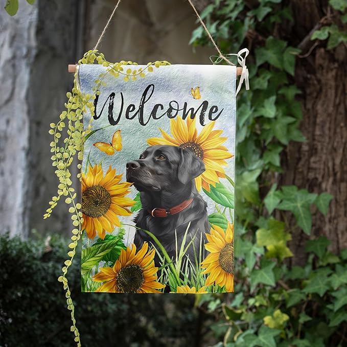 Sunflower Black Lab Garden Flag Summer Spring Garden Flags for Outside Floral Labrador Dog Yard Flag Small Outdoor Welcome Flags 12x18 Double Sided