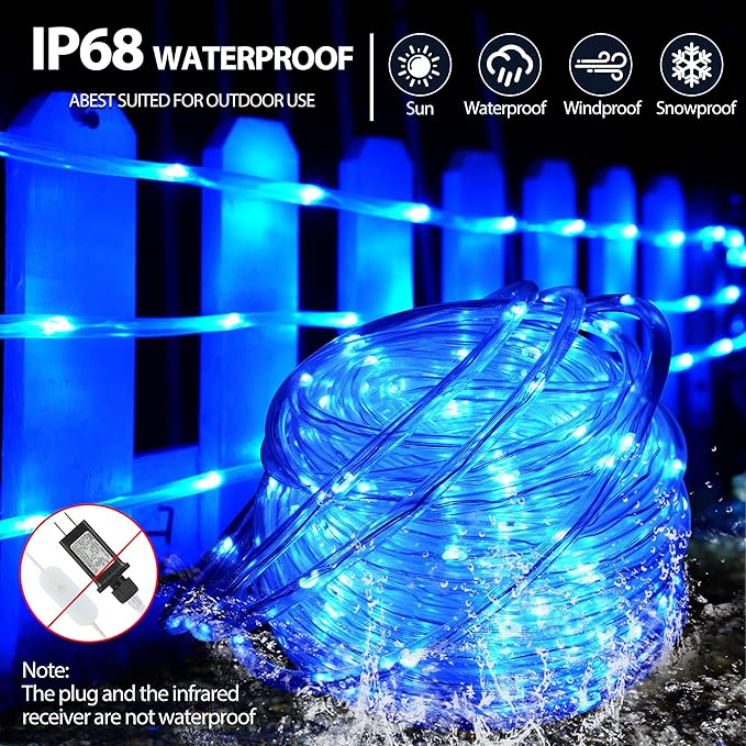 StarryEver 50ft 150LED Rope Lights Outdoor String Lights, 24 Colors+Warm White Outdoor LED Lights Plug in, RGB Color Changing Rope Light with Remote Rope Lighting for Camping Garden Patio