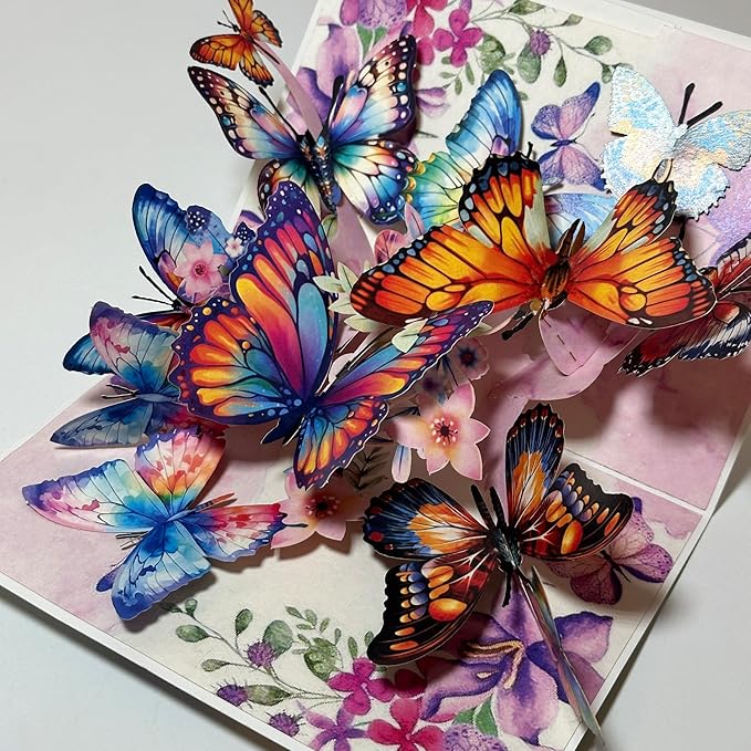 3D Pop Up Greeting Card Flowers Theme (Pink Butterflies)