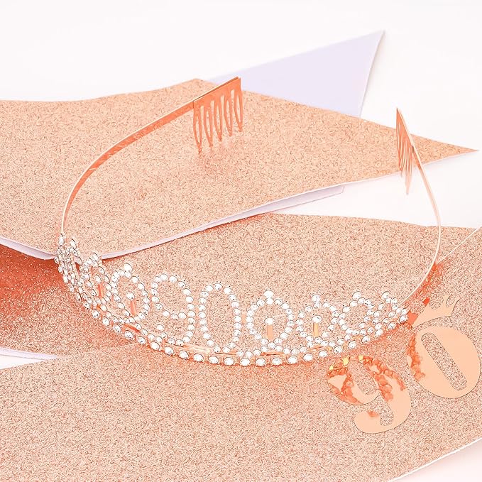 Casoty Rose Gold 90th Birthday Sash and Tiara, 90th Birthday Decorations for Women, 90 & Fabulous Sash and Crown Set, Party Supplies Favors for Women, Gifts for Her