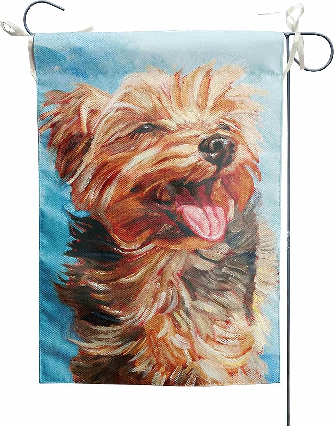 DZGlobal Happy Yorkie Garden Flag - Dog All-Weather Flag, Small Puppy Outdoor Seasonal Flag, 12 x 18 Inch, Vibrant Color, Double Sided, Holiday Yard Decor
