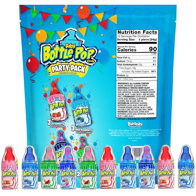 Baby Bottle Pop Candy Lollipops Variety Pack – 10 Ct Bulk Lollipops with Dipping Powder, Full Size, Individually Wrapped Christmas Candy for Party Favors, Holiday Gifts & Stocking Stuffers