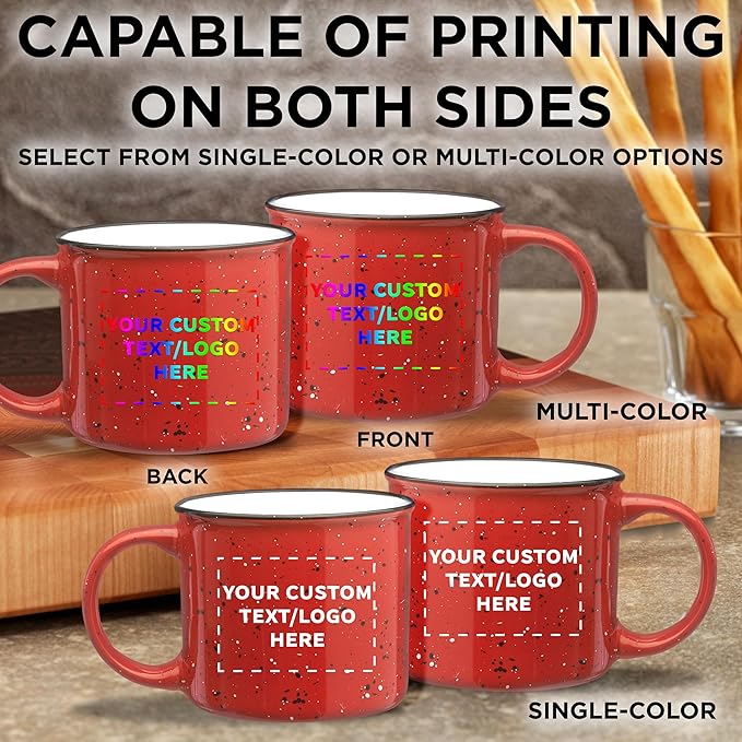 DISCOUNT PROMOS Custom Ceramic Campfire Coffee Mugs 13 oz. Set of 50, Personalized Bulk Pack - Perfect for Tea, Espresso, Cappuccino, Hot Cocoa - Red