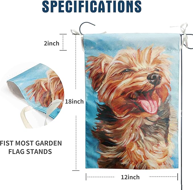 DZGlobal Happy Yorkie Garden Flag - Dog All-Weather Flag, Small Puppy Outdoor Seasonal Flag, 12 x 18 Inch, Vibrant Color, Double Sided, Holiday Yard Decor