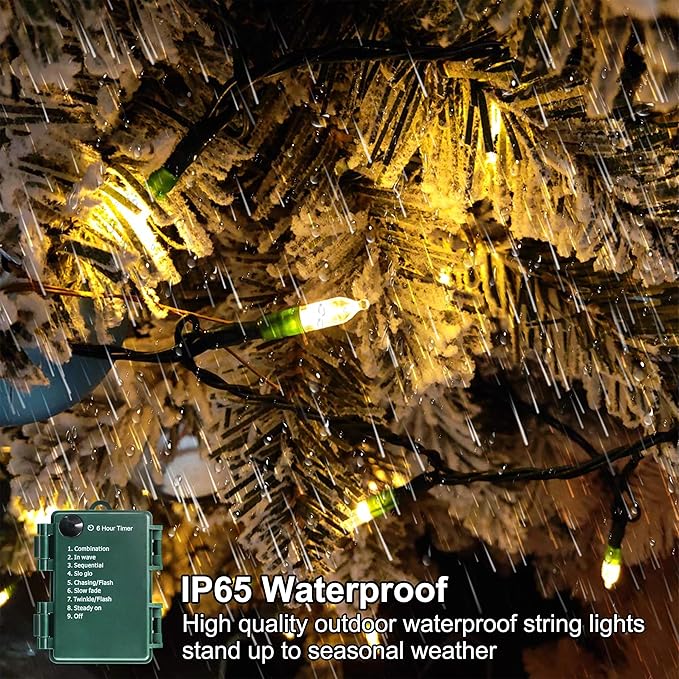 AMMAKER Battery Operated Christmas Lights, 28Ft 80 LED String Lights 8 Modes with Timer Mini Lights for Indoor Outdoor Wreath Wedding Party Garden Home Decor, Waterproof, Warm White